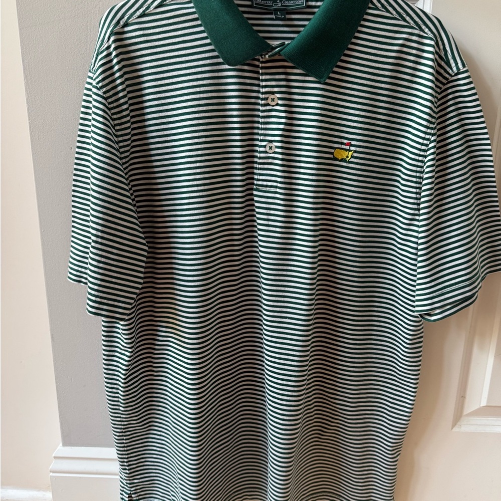Masters Green and White Striped Polo Golf Shirt Large Pima Cotton